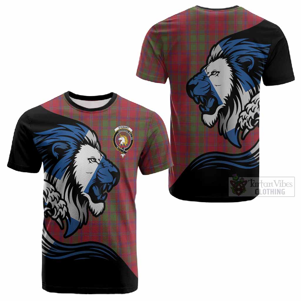 Stewart (Stuart) of Appin Tartan Crest Cotton T-shirt Scottish Golden Lions Wave Flow