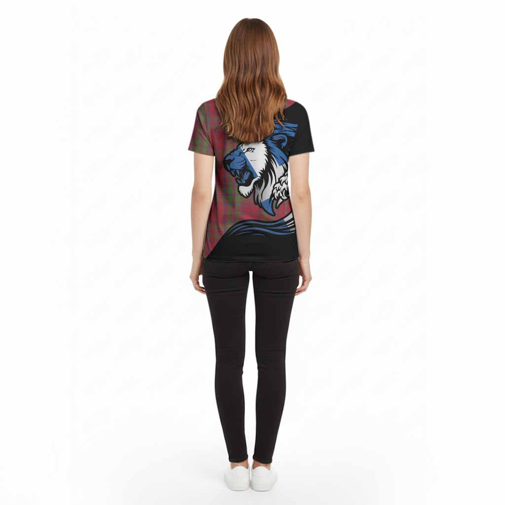 Stewart (Stuart) of Appin Tartan Crest Cotton T-shirt Scottish Golden Lions Wave Flow