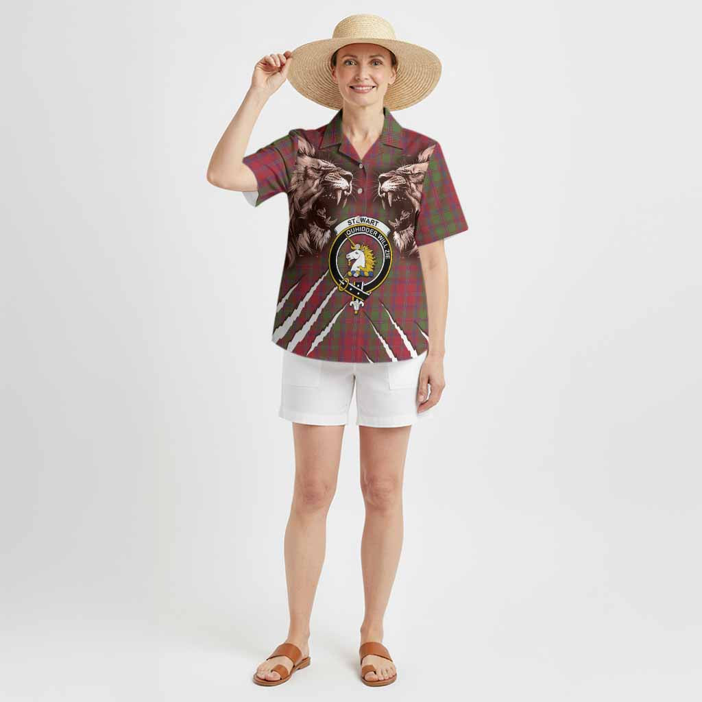 Stewart (Stuart) of Appin Tartan Crest Hawaiian Shirt Ferocious Lion Style