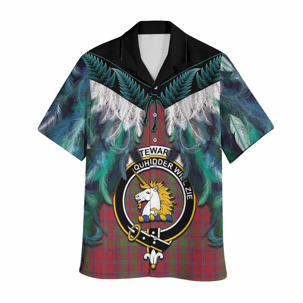 Stewart (Stuart) of Appin Tartan Crest Hawaiian Shirt New Zealand Maori Korowai Cloak
