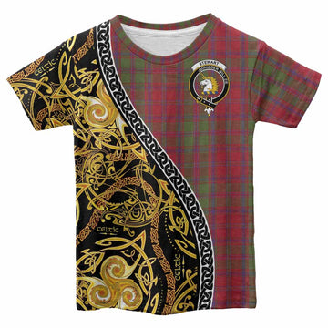 Stewart (Stuart) of Appin Tartan Crest Kid T-shirt Celtic Knot and Triple Trickle Spiral Symbols