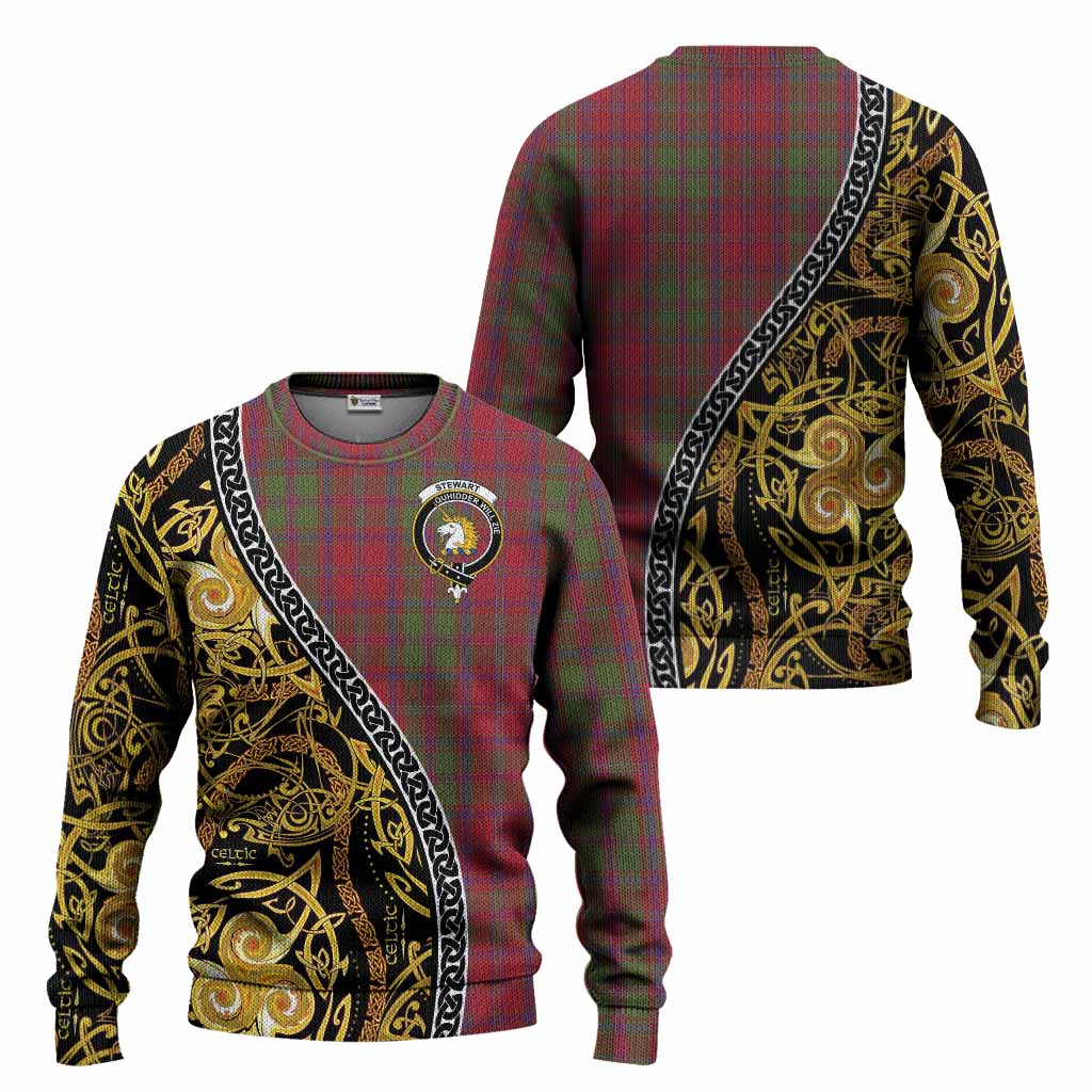 Stewart (Stuart) of Appin Tartan Crest Knitted Sweater Celtic Knot and Triple Trickle Spiral Symbols