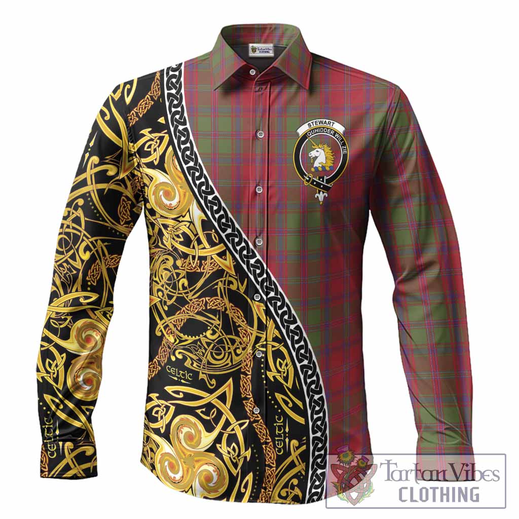 Stewart (Stuart) of Appin Tartan Crest Long Sleeve Button Shirts Celtic Knot and Triple Trickle Spiral Symbols
