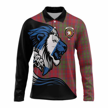 Stewart (Stuart) of Appin Tartan Crest Long Sleeve Polo Shirt Scottish Golden Lions Wave Flow