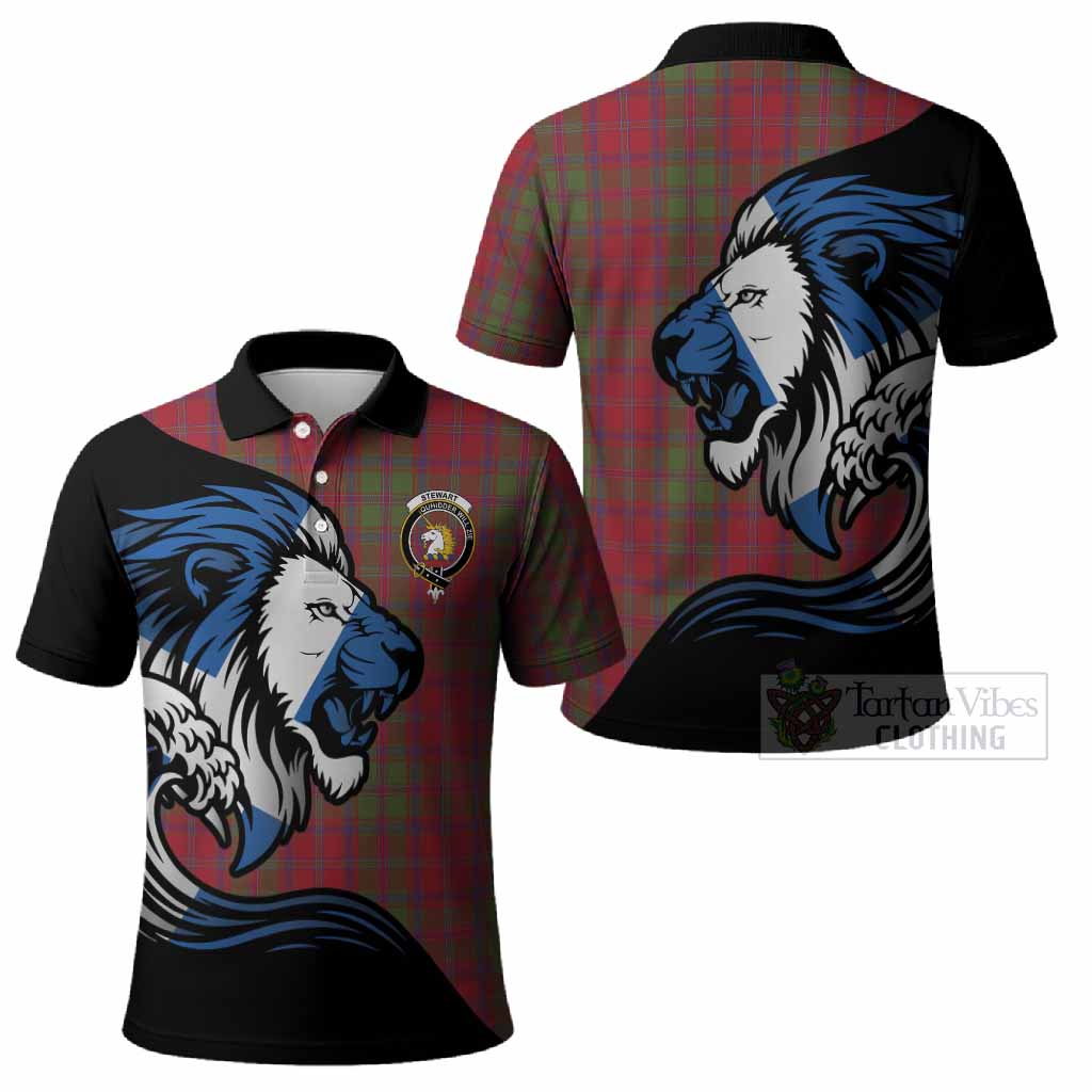 Stewart (Stuart) of Appin Tartan Crest Polo Shirt Scottish Golden Lions Wave Flow