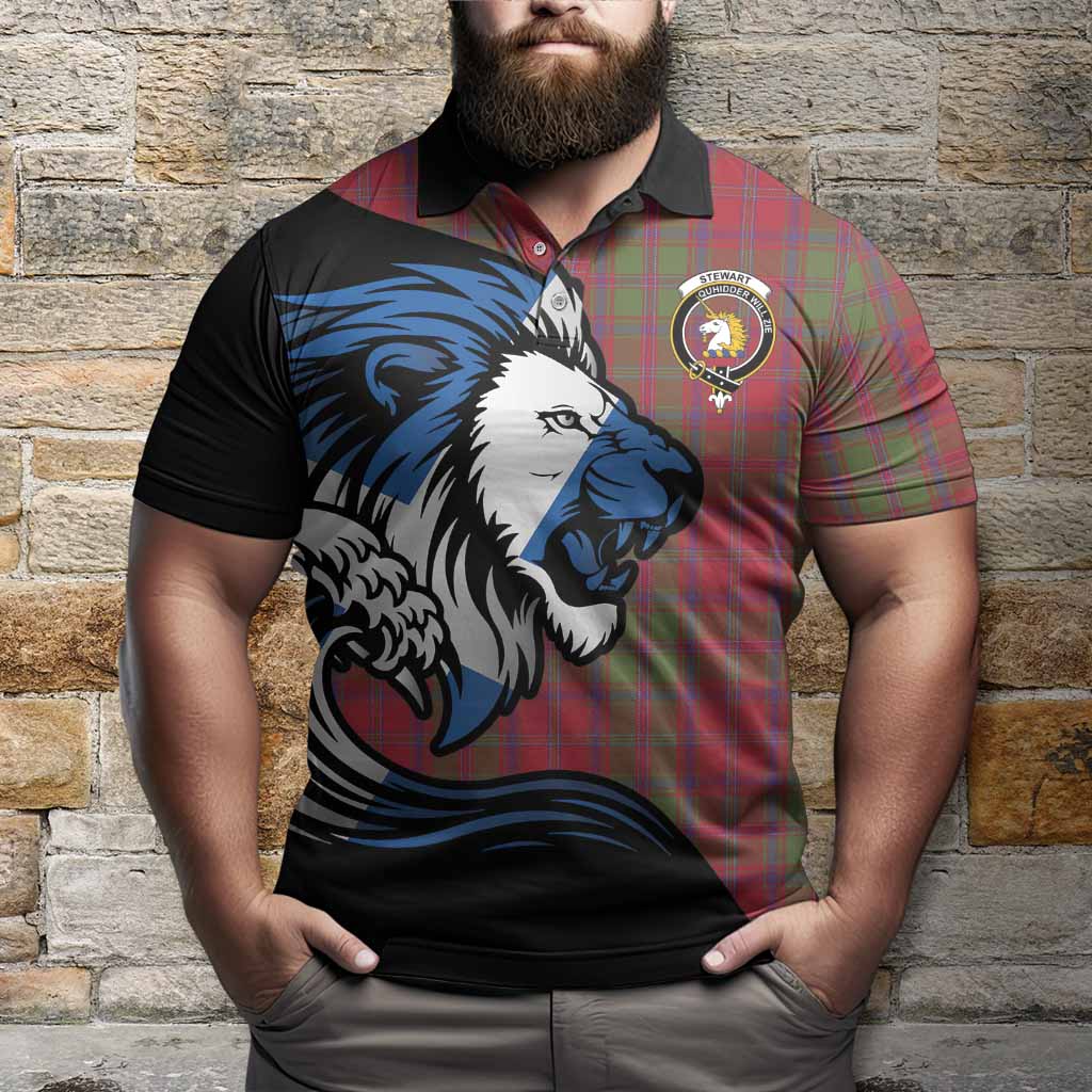 Stewart (Stuart) of Appin Tartan Crest Polo Shirt Scottish Golden Lions Wave Flow