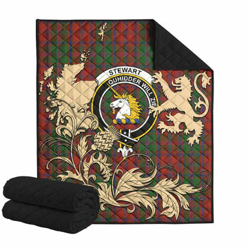 Stewart (Stuart) of Appin Tartan Crest Premium Quilt with Scottish Iconic Symbols 