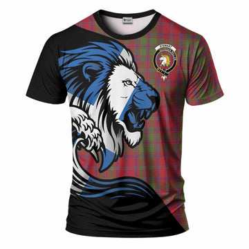 Stewart (Stuart) of Appin Tartan Crest T-Shirt Scottish Golden Lions Wave Flow