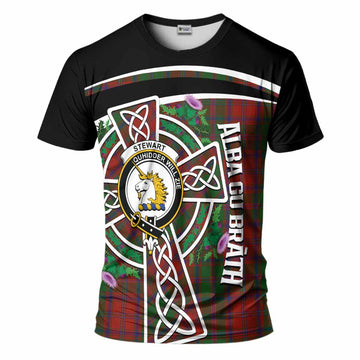 Stewart (Stuart) of Appin Tartan Crest T-Shirt Scottish Thistle Celtic Cross Alba Gu Brath