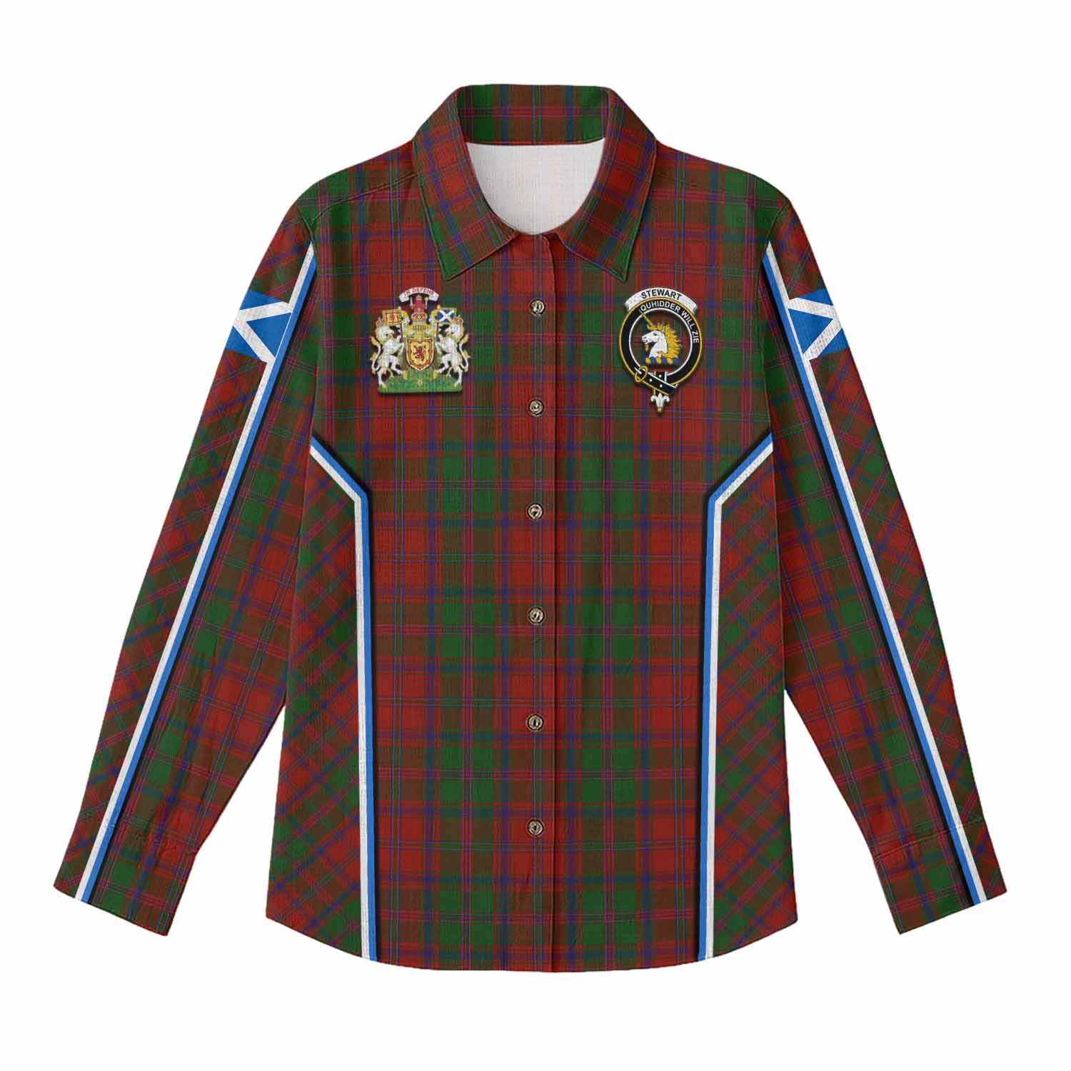 Stewart (Stuart) of Appin Tartan Crest Women Casual Shirt Scotland Coat of Arm Flag Style - Tartan Vibes Clothing