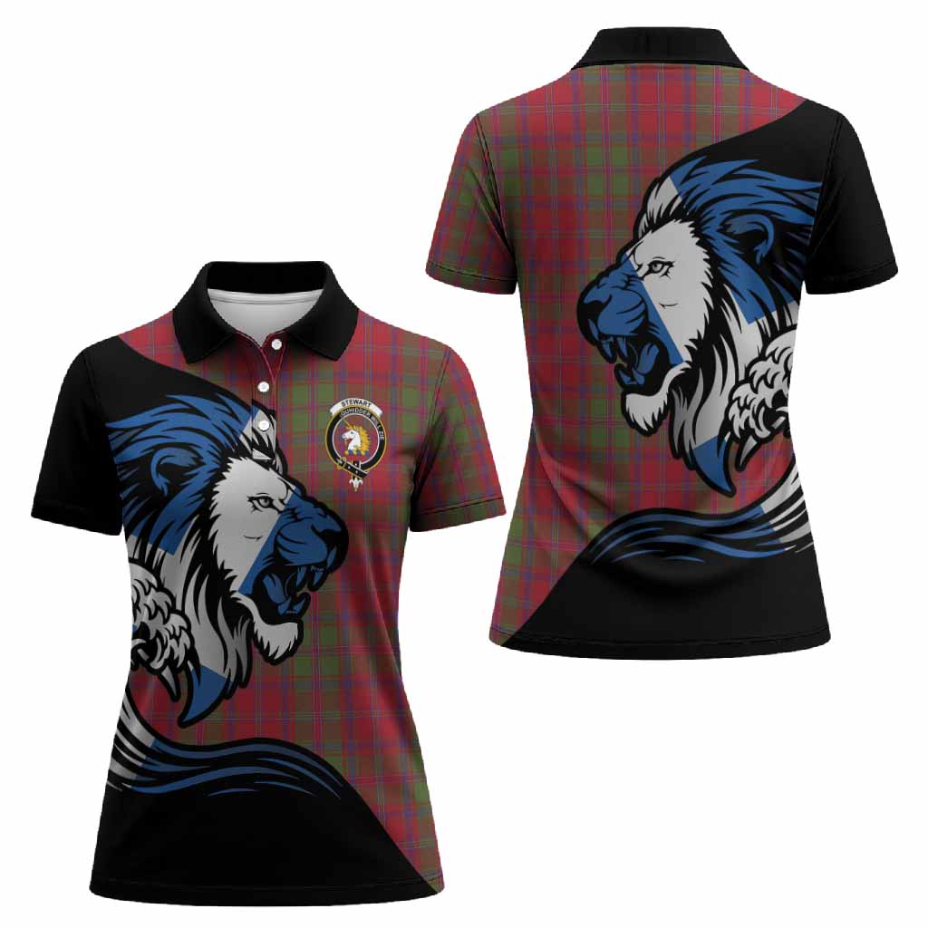 Stewart (Stuart) of Appin Tartan Crest Women Polo Shirt Scottish Golden Lions Wave Flow
