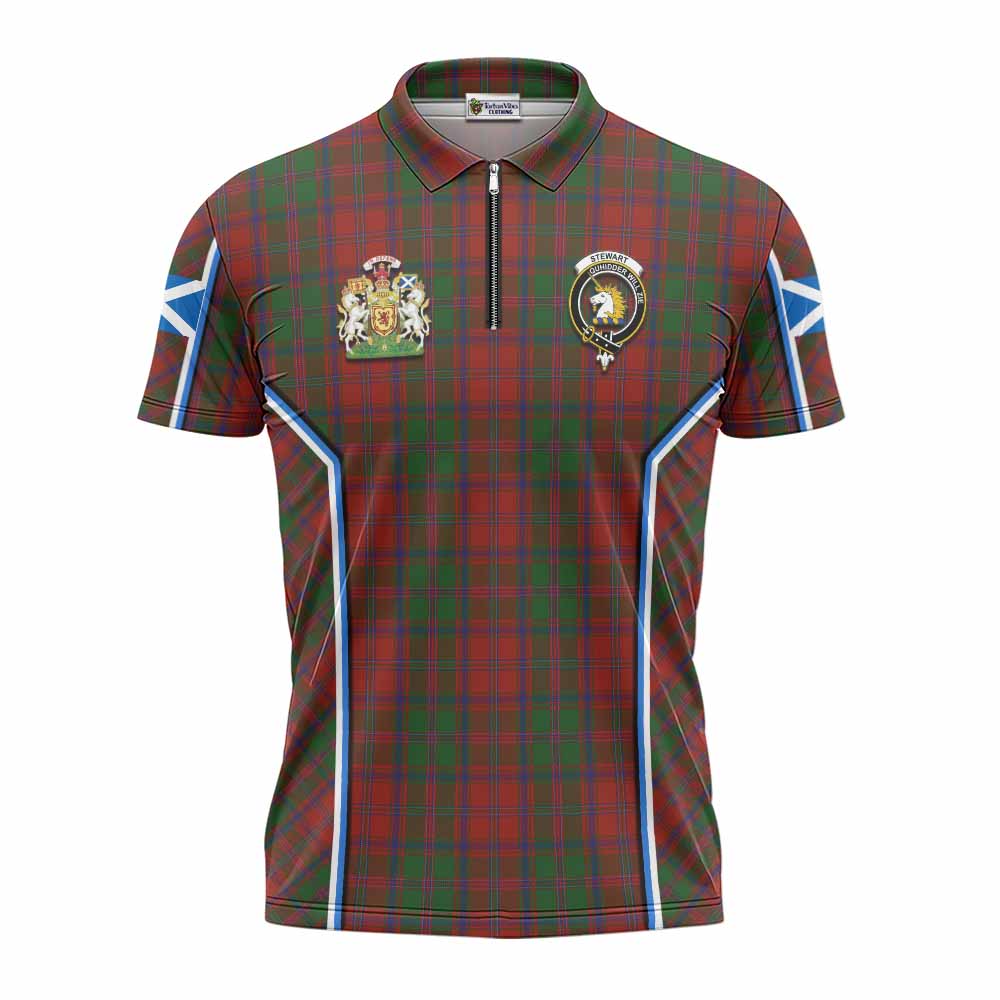 Stewart (Stuart) of Appin Tartan Crest Zipper Polo Shirt Scotland Coat of Arm Flag Style - Tartan Vibes Clothing