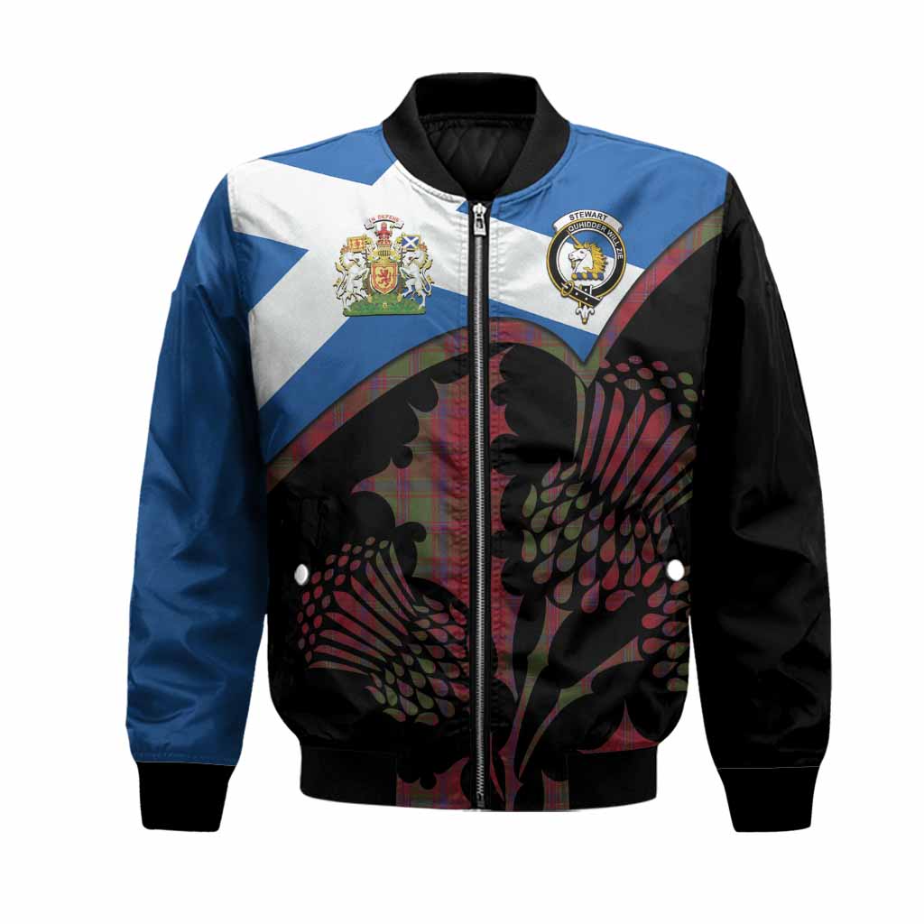 Stewart (Stuart) of Appin Tartan Family Crest Bomber Jacket Scotland Thistle Floral Flag Style