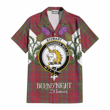 Stewart (Stuart) of Appin Tartan Family Crest Cotton Hawaiian Shirt Scottish Burns Night Thistle Floral