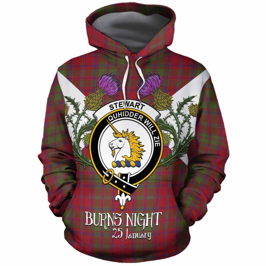 Stewart (Stuart) of Appin Tartan Family Crest Cotton Hoodie Scottish Burns Night Thistle Floral