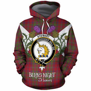 Stewart (Stuart) of Appin Tartan Family Crest Cotton Hoodie Scottish Burns Night Thistle Floral