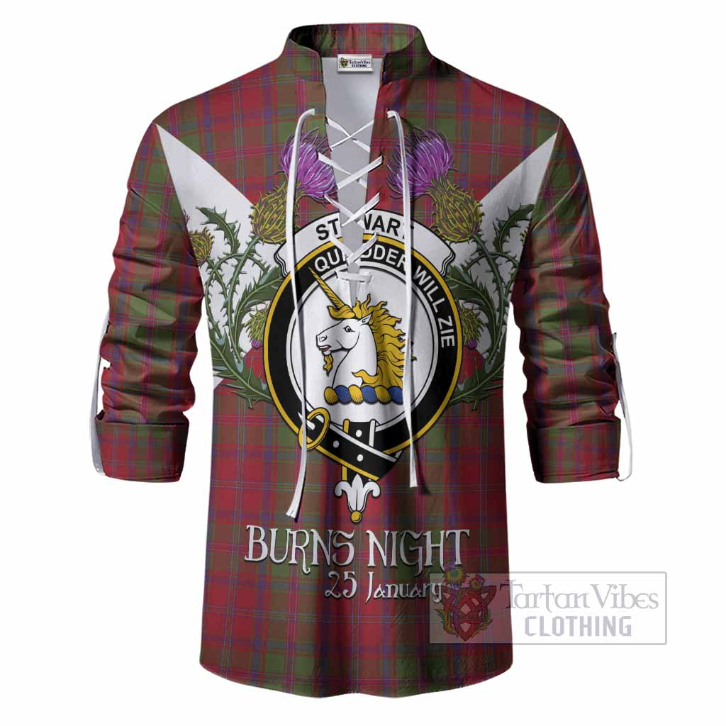 Stewart (Stuart) of Appin Tartan Family Crest Ghillie Shirt Scottish Burns Night Thistle Floral