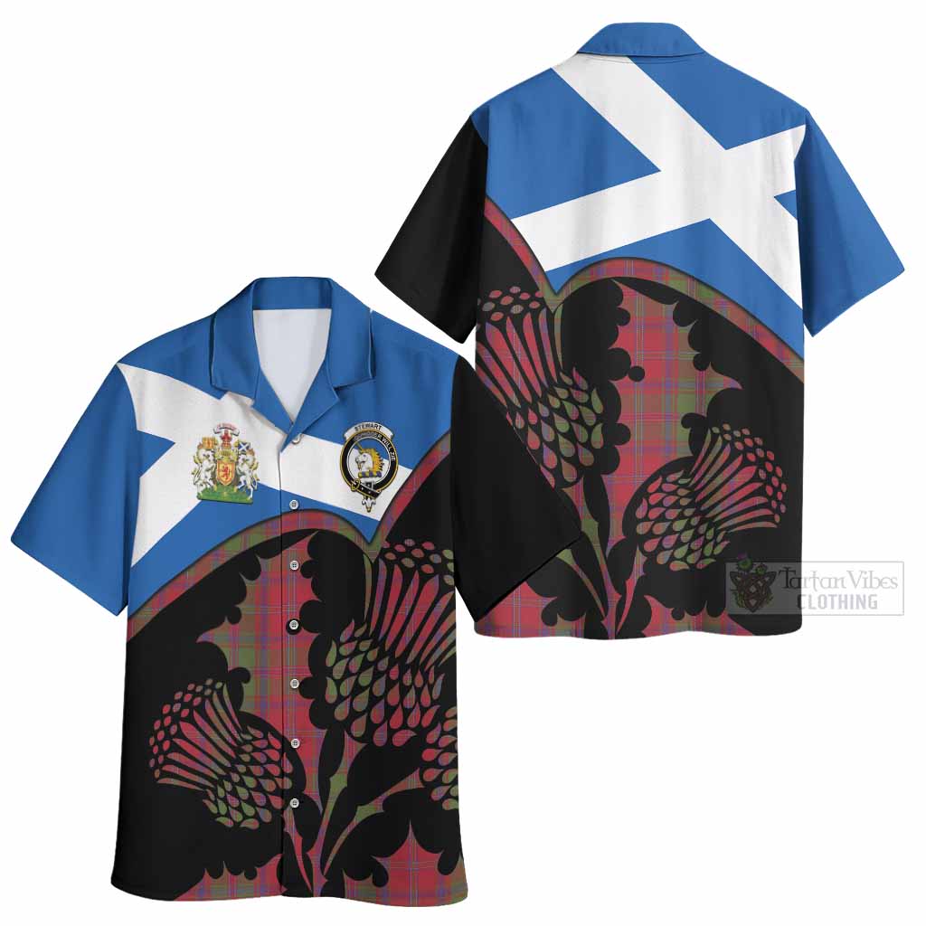 Stewart (Stuart) of Appin Tartan Family Crest Hawaiian Shirt Scotland Thistle Floral Flag Style