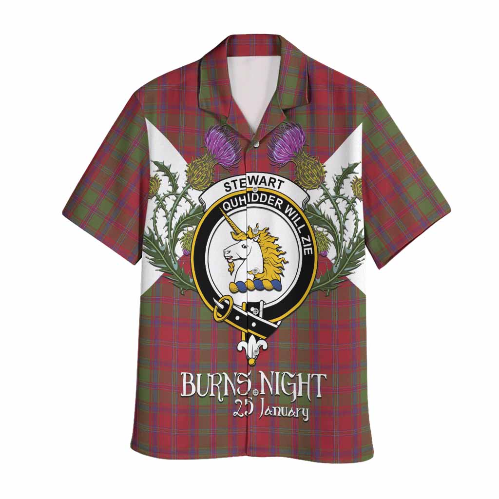 Stewart (Stuart) of Appin Tartan Family Crest Hawaiian Shirt Scottish Burns Night Thistle Floral