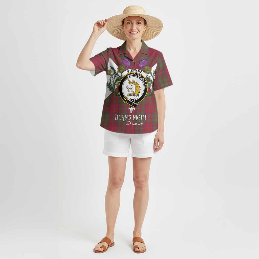 Stewart (Stuart) of Appin Tartan Family Crest Hawaiian Shirt Scottish Burns Night Thistle Floral