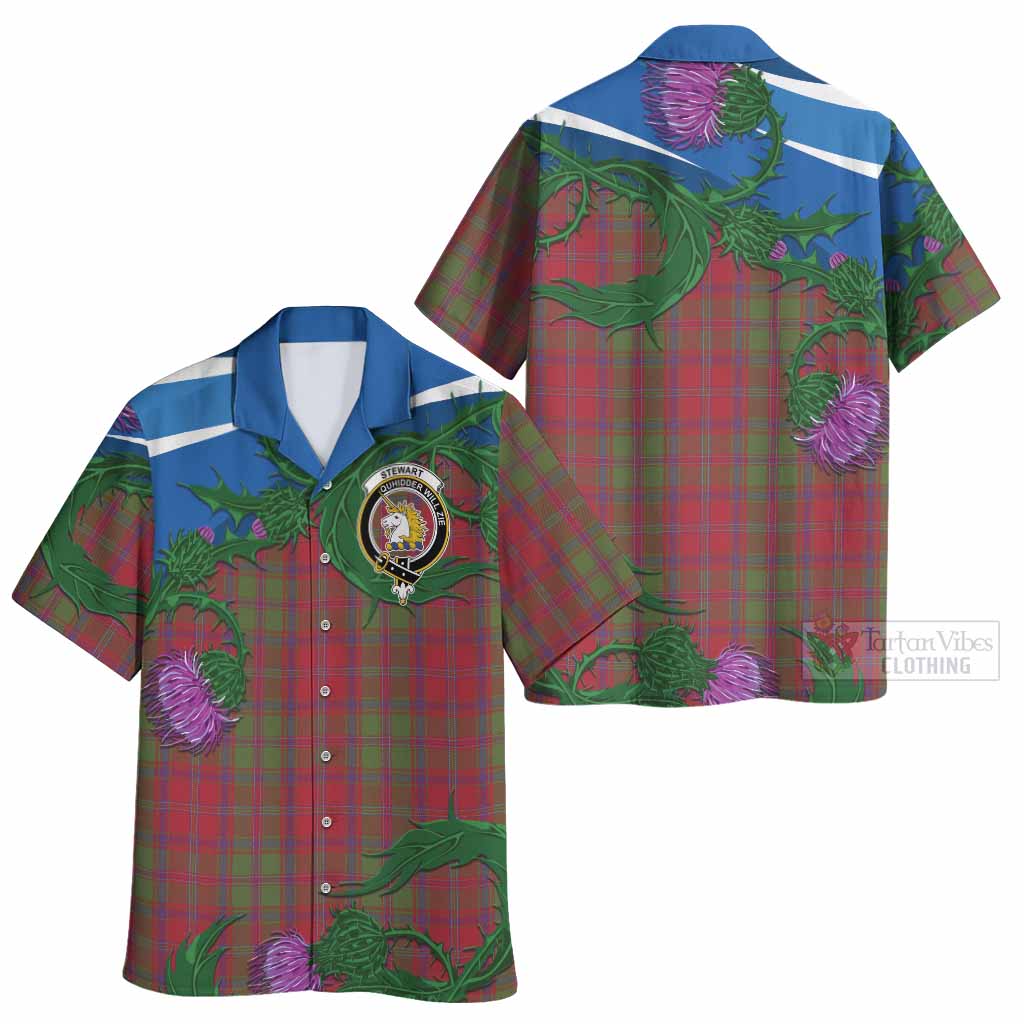 Stewart (Stuart) of Appin Tartan Family Crest Hawaiian Shirt Thistle in Minimalism - Tartan Vibes Clothing