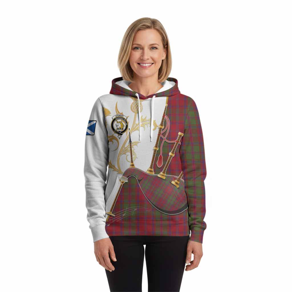 Stewart (Stuart) of Appin Tartan Family Crest Hoodie Bagpipes with Scottish Thistle
