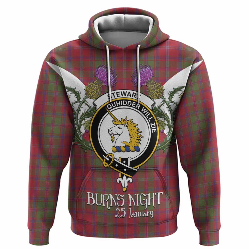 Stewart (Stuart) of Appin Tartan Family Crest Hoodie Scottish Burns Night Thistle Floral