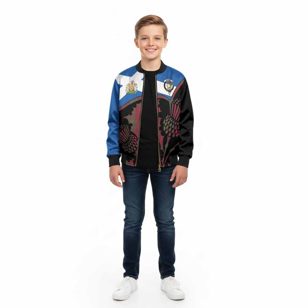 Stewart (Stuart) of Appin Tartan Family Crest Kid Bomber Jacket Scotland Thistle Floral Flag Style
