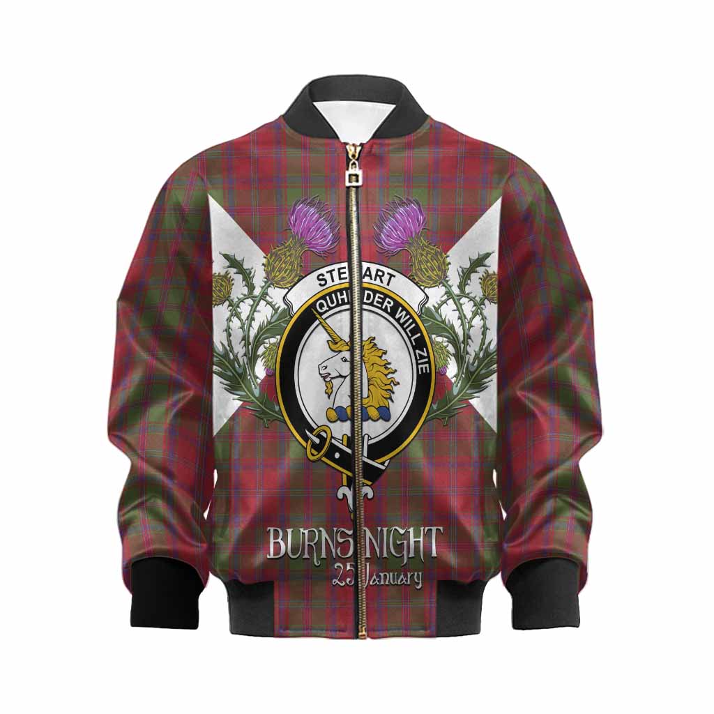Stewart (Stuart) of Appin Tartan Family Crest Kid Bomber Jacket Scottish Burns Night Thistle Floral