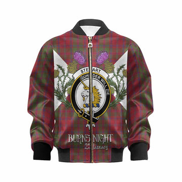 Stewart (Stuart) of Appin Tartan Family Crest Kid Bomber Jacket Scottish Burns Night Thistle Floral