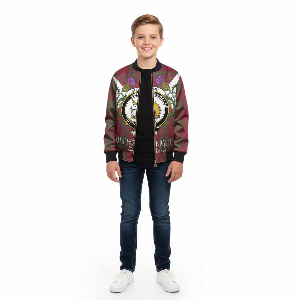 Stewart (Stuart) of Appin Tartan Family Crest Kid Bomber Jacket Scottish Burns Night Thistle Floral