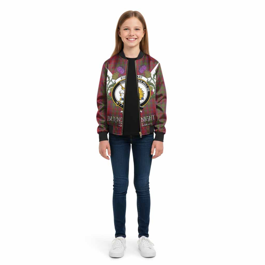 Stewart (Stuart) of Appin Tartan Family Crest Kid Bomber Jacket Scottish Burns Night Thistle Floral