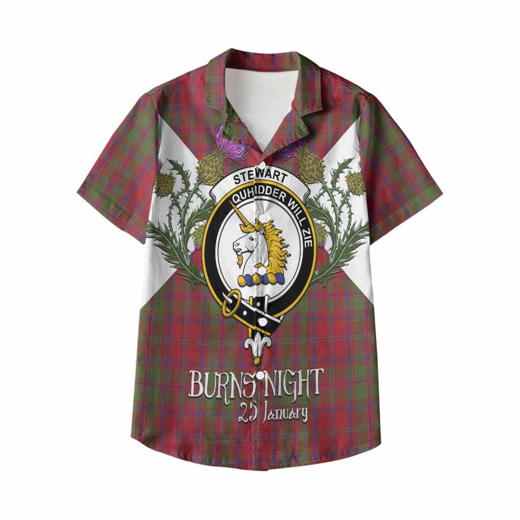 Stewart (Stuart) of Appin Tartan Family Crest Kid Hawaiian Shirt Scottish Burns Night Thistle Floral