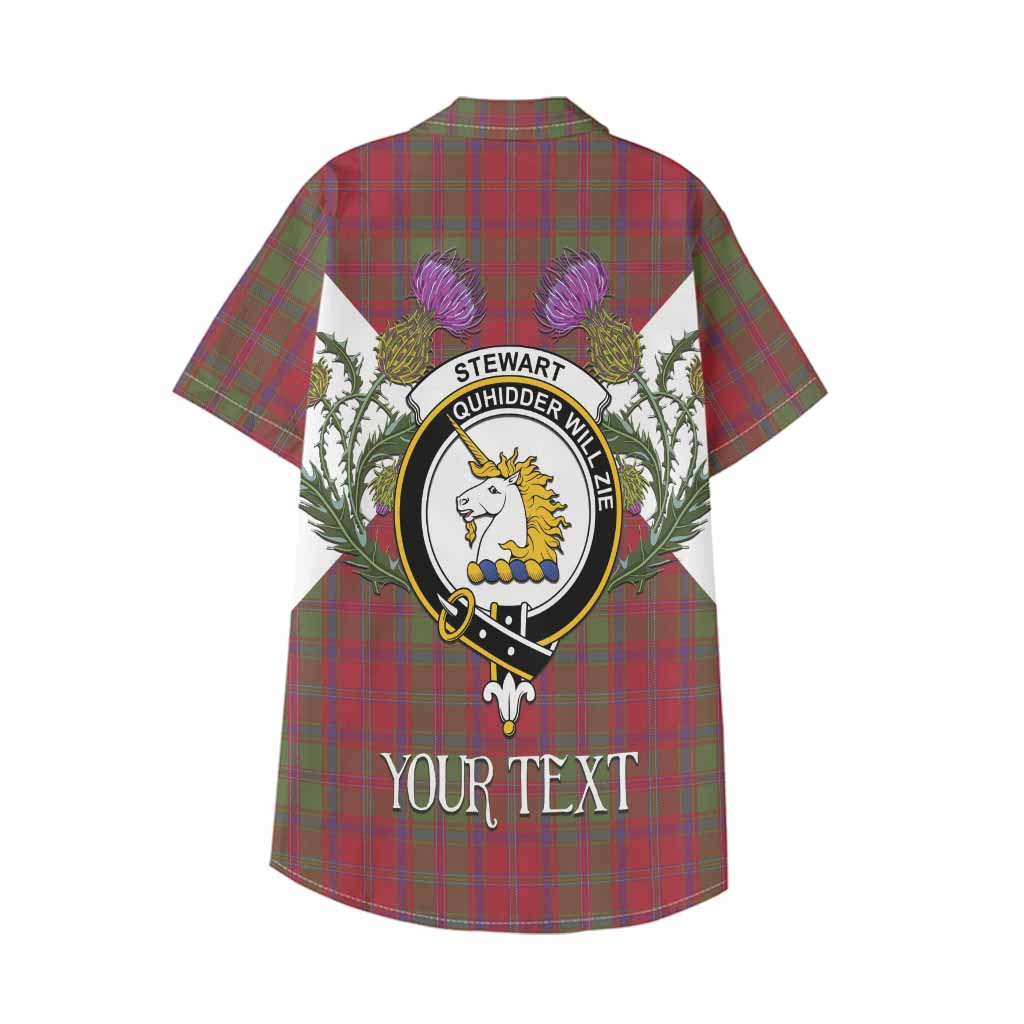 Stewart (Stuart) of Appin Tartan Family Crest Kid Hawaiian Shirt Scottish Burns Night Thistle Floral