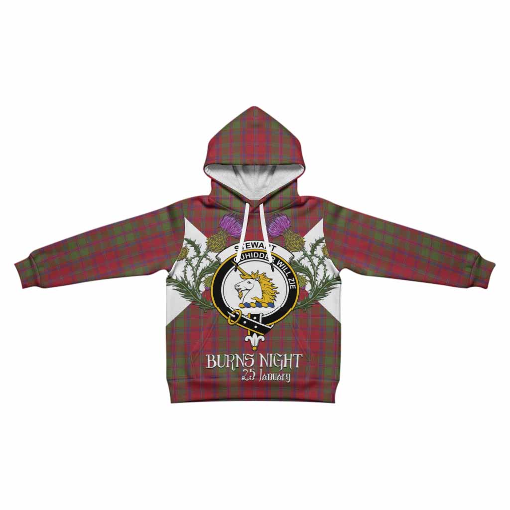 Stewart (Stuart) of Appin Tartan Family Crest Kid Hoodie Scottish Burns Night Thistle Floral