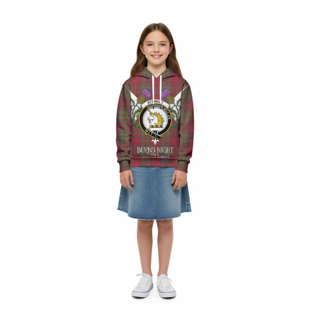 Stewart (Stuart) of Appin Tartan Family Crest Kid Hoodie Scottish Burns Night Thistle Floral