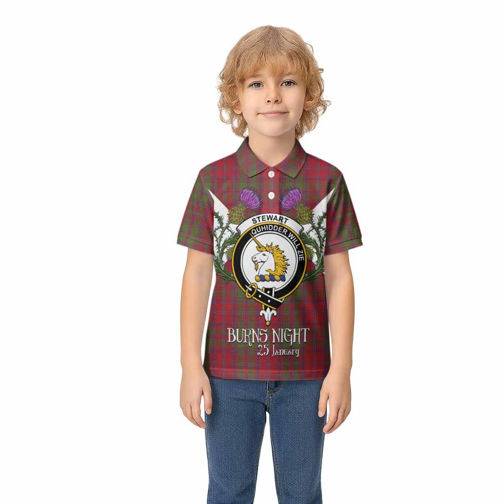 Stewart (Stuart) of Appin Tartan Family Crest Kid Polo Shirt Scottish Burns Night Thistle Floral