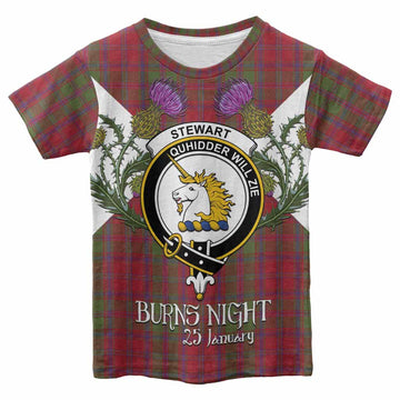 Stewart (Stuart) of Appin Tartan Family Crest Kid T-shirt Scottish Burns Night Thistle Floral
