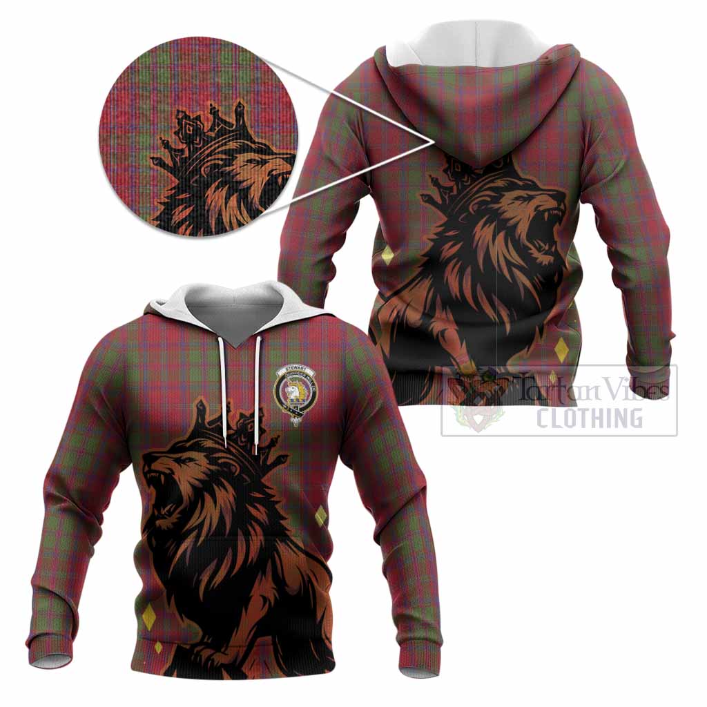 Stewart (Stuart) of Appin Tartan Family Crest Knitted Hoodie Crowned Lion Roaring
