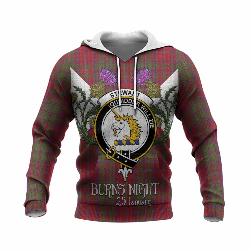Stewart (Stuart) of Appin Tartan Family Crest Knitted Hoodie Scottish Burns Night Thistle Floral