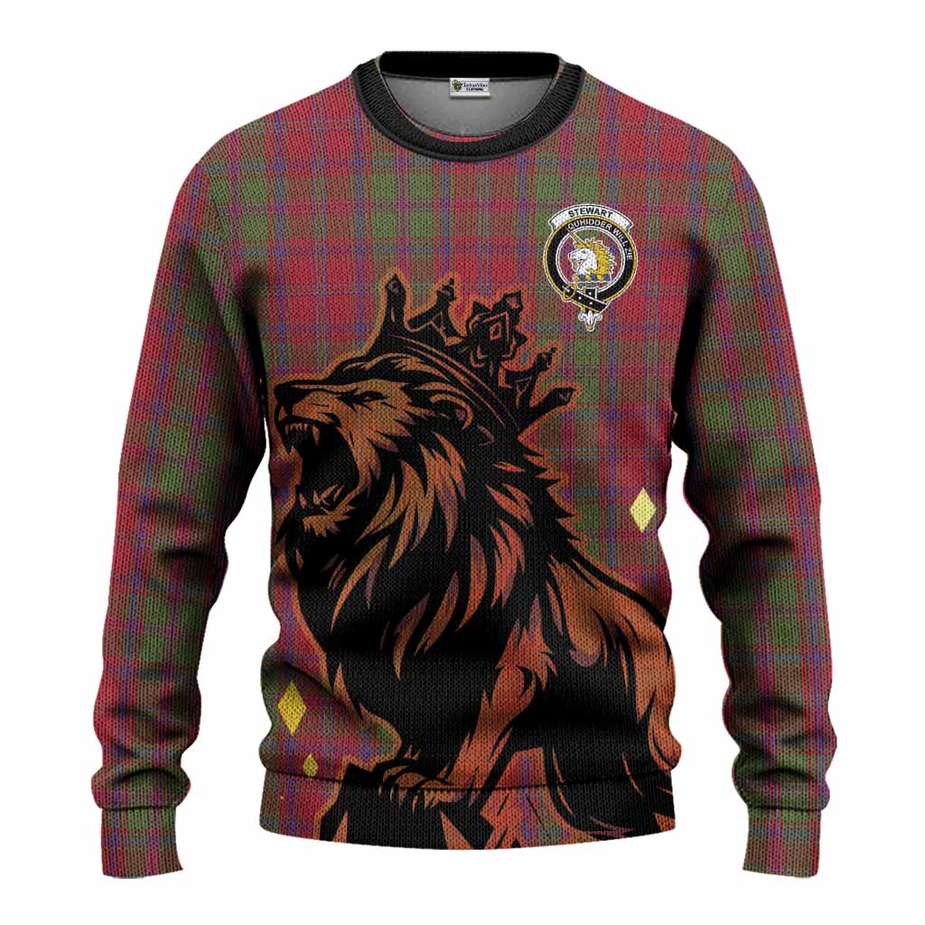 Stewart (Stuart) of Appin Tartan Family Crest Knitted Sweater Crowned Lion Roaring