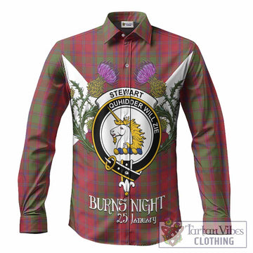 Stewart (Stuart) of Appin Tartan Family Crest Long Sleeve Button Shirts Scottish Burns Night Thistle Floral