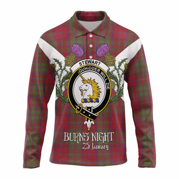 Stewart (Stuart) of Appin Tartan Family Crest Long Sleeve Polo Shirt Scottish Burns Night Thistle Floral