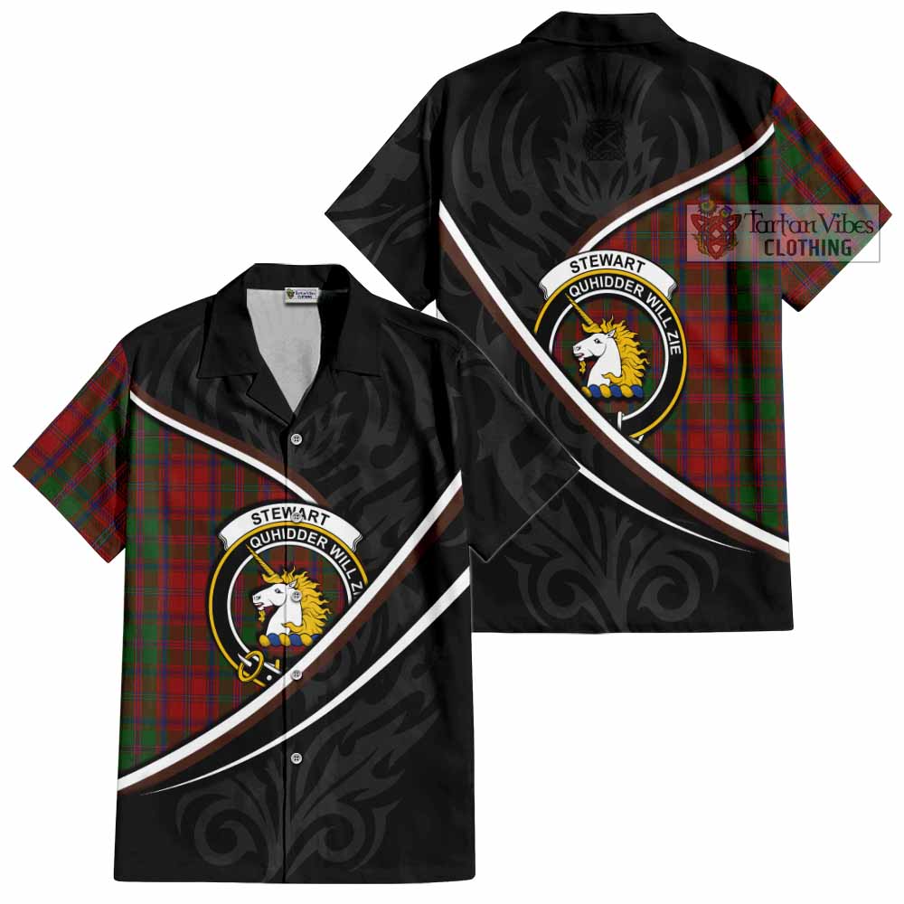Stewart (Stuart) of Appin Tartan Family Crest Short Sleeve Button Shirt Celtic Scottish Thistle Floral - Tartan Vibes Clothing