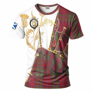 Stewart (Stuart) of Appin Tartan Family Crest T-Shirt Bagpipes with Scottish Thistle
