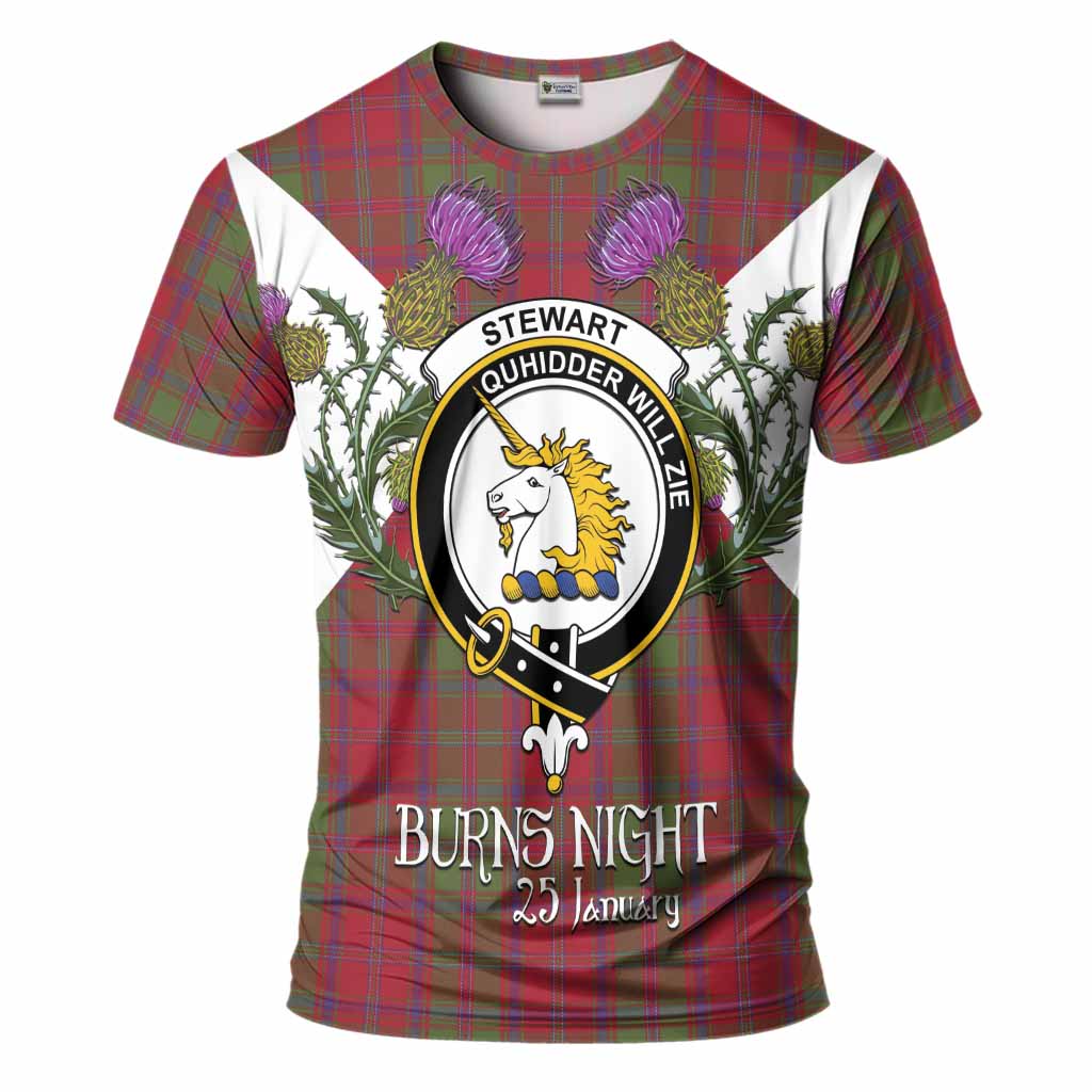 Stewart (Stuart) of Appin Tartan Family Crest T-Shirt Scottish Burns Night Thistle Floral