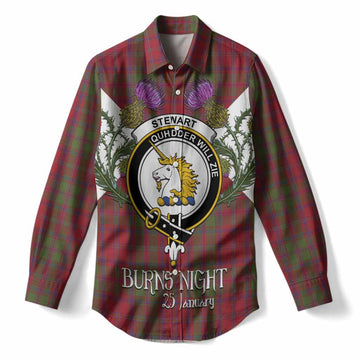 Stewart (Stuart) of Appin Tartan Family Crest Women Casual Shirt Scottish Burns Night Thistle Floral