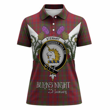 Stewart (Stuart) of Appin Tartan Family Crest Women Polo Shirt Scottish Burns Night Thistle Floral