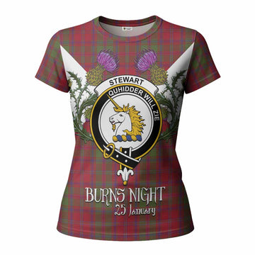 Stewart (Stuart) of Appin Tartan Family Crest Women T shirt Scottish Burns Night Thistle Floral