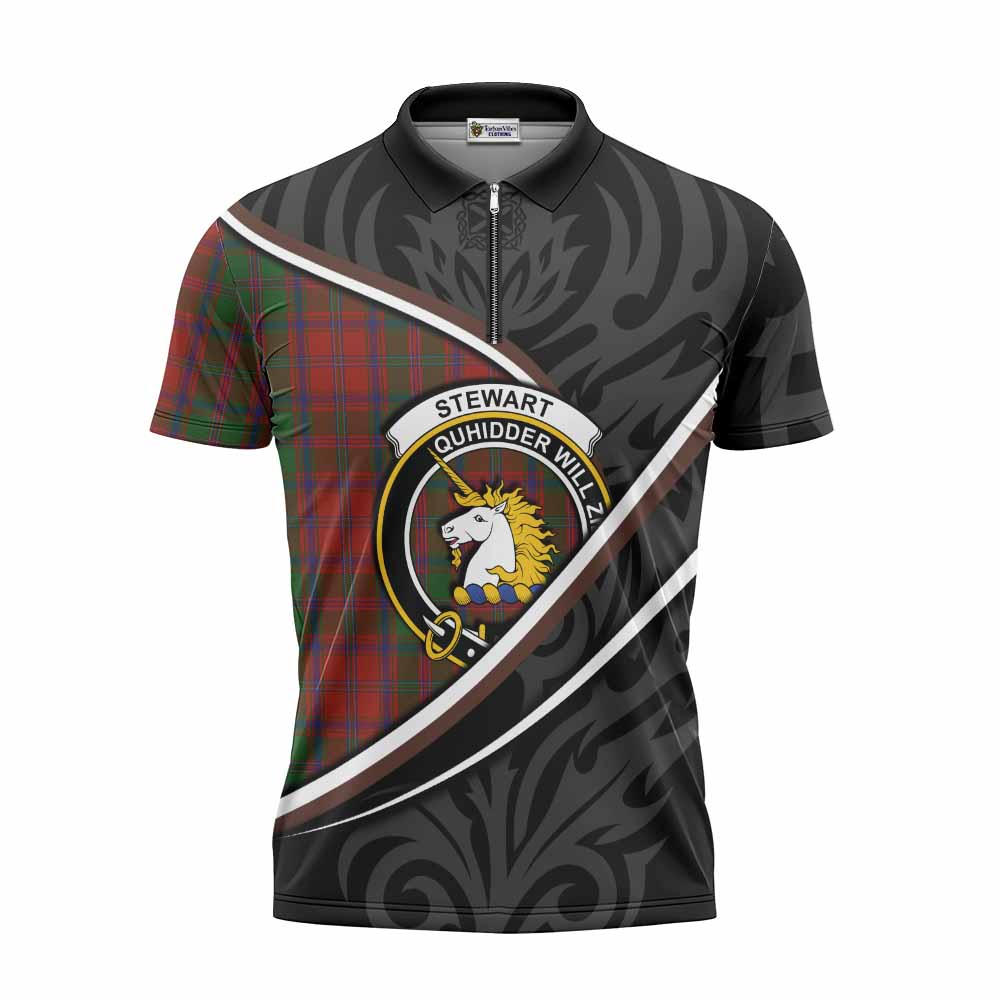 Stewart (Stuart) of Appin Tartan Family Crest Zipper Polo Shirt Celtic Scottish Thistle Floral - Tartan Vibes Clothing
